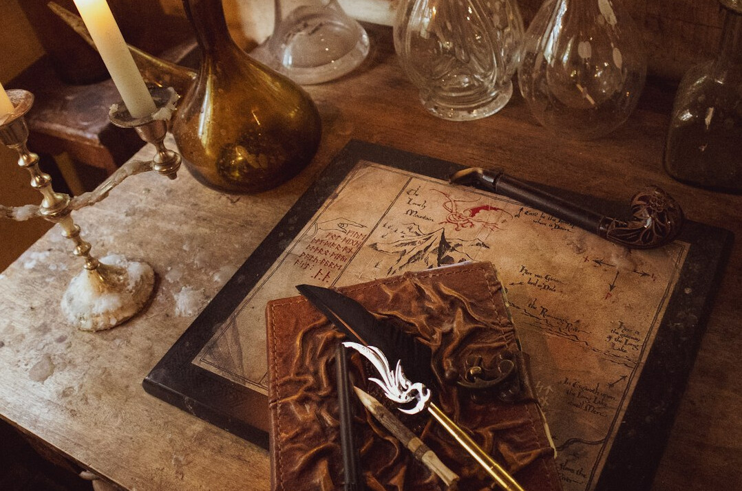 mysterious book on wooden table